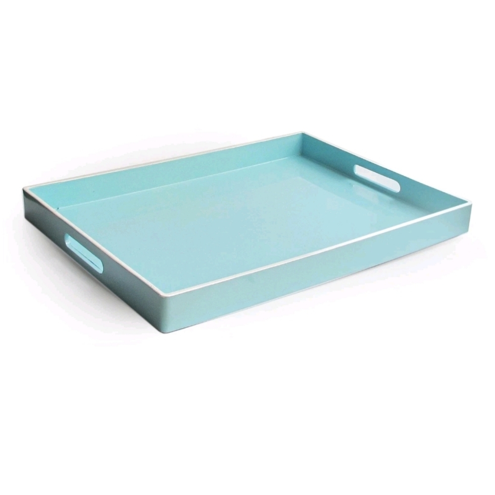 American Atelier Rectangular Teal Serving Tray with Handles Modern Salver